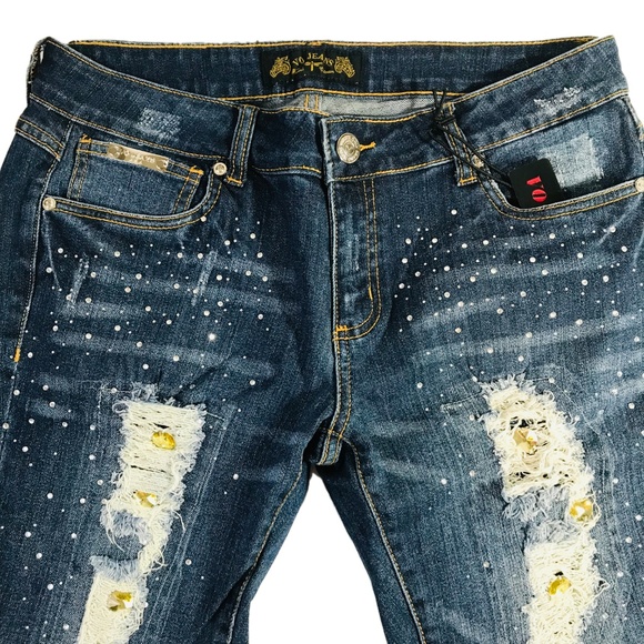Virgin Only Denim - Virgin Only Distressed & Jeweled Skinny Jeans